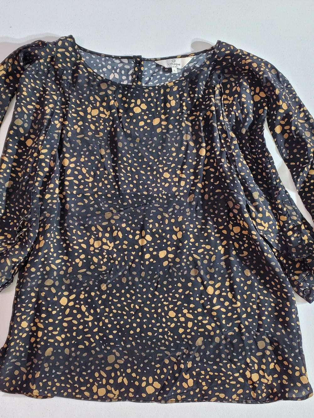 La Roque Lg Silk Blend Fairygoth Black Blouse with Gold Dot Print